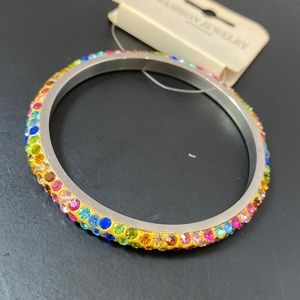 Colorful glass bead bangle bracelet silver tone fashion jewelry nickel free NWT